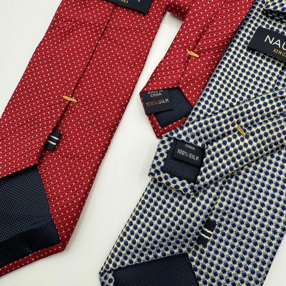 Nautica Ties Neckties Mens 100% Silk Red Navy‎ Geometric Microdot Lot of 2